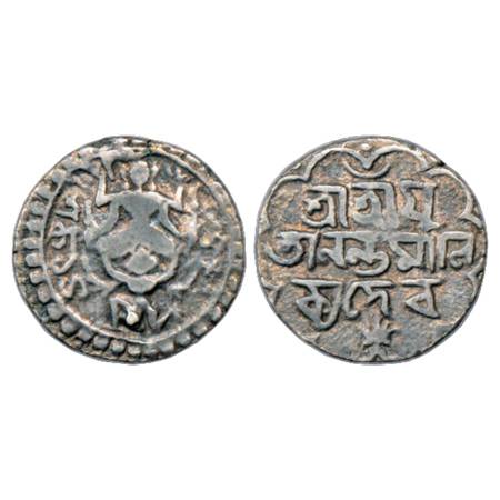 Tripura , Ananta Manikya (1564-1567 AD), Silver Tanka, SE 1486, 10.43g. Obv: Vishnu seated