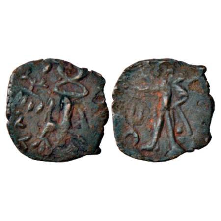 Kushans, derivative light weight copper coin imitating designs of Huvishka (200-250 AD), 1