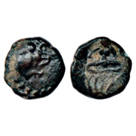 Kalachuris of Mahishmati, Krishnaraja (500-550 AD), Copper Fractional Unit, 0.86g. Obv: Bu