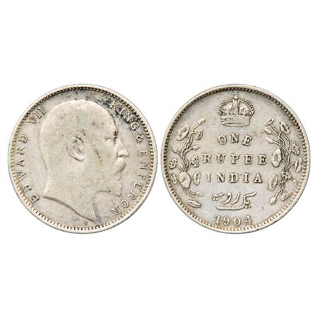 Edward VII , Silver Rupee, 1904, URDU ERROR, 4 Diamonds instead of 5 Diamonds, unlisted in