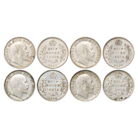 Edward VII , Silver ½ Rupee (4), 1906, 1907 and 1910, Bombay Mint, PR 315, 316 and 317 and