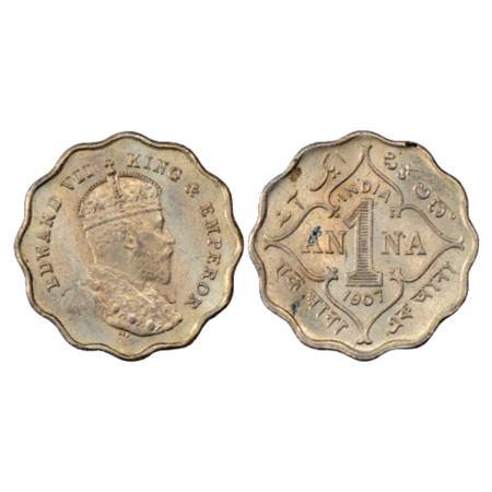 Edward VII , Cupro-Nickel, 1 Anna, 1907, Bombay Mint, 'B' incused, PR 296. Uncirculated, R