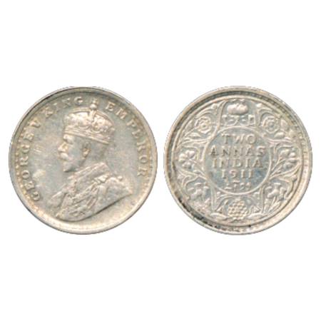 George V , Silver 2 Annas, 1911, Calcutta Mint, no dot, Pig type, PR 564. Very Fine+, Rare