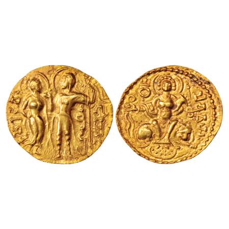 Gupta Empire, Samudra Gupta (350-375 AD), Gold Dinar, 'King and Queen' type, unlisted in A