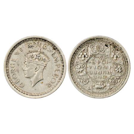 George VI , Half Silver Rupee, 1945, Bombay Mint, PR 246, die axis at 5 o'clock on reverse
