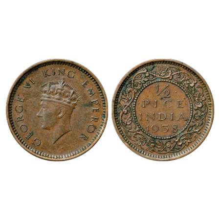 George VI , Copper ½ Pice, 1938, Calcutta Mint, Head type I. About Extremely Fine, Very Sc