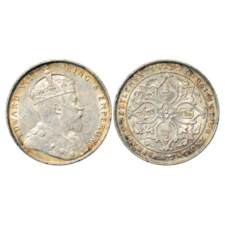 Straits Settlements , Edward VII, Silver Dollar, 1907, 20.24g. Obv: Portrait bust of King.