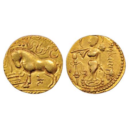 Gupta Empire, Samudra Gupta (345-375 AD), Gold Dinar of 'Ashwamedha' type, Altekar, p. 69-