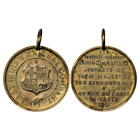 East Indian Railway Company , Royal visit to India 1911 Bronze Medal,14.06g., MYB 311A. Ex
