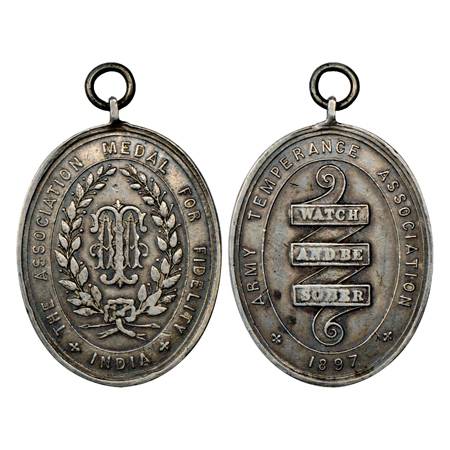British India , Fidelity Badge, 1897, Silver, 20.24g. A depressed centre with stylized A.T
