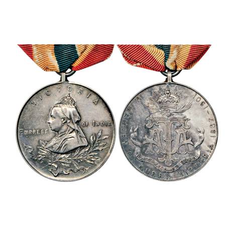 British India , Commemorative Medal, 1837-1901, Silver, 22.00g. Obv: Portrait bust of Quee