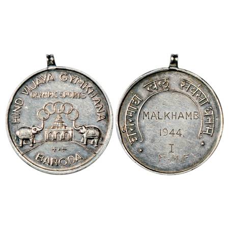Baroda , Hind Vijay Gymkhana, Olympic Sports Medal, Silver, 45.74g. Awarded for Malkhamb 1