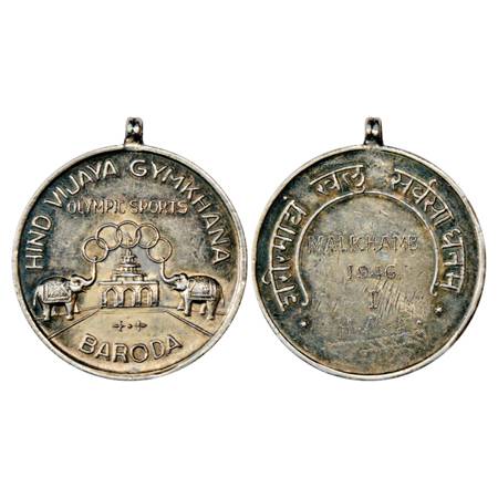 Baroda , Hind Vijay Gymkhana, Olympic Sports Medal, Silver, 33.93g. Awarded for Malkhamb 1