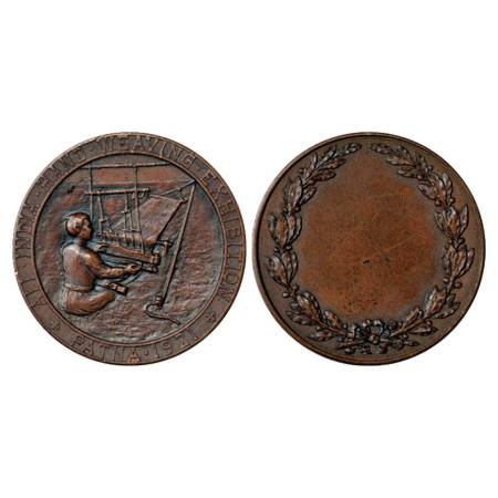 Patna , All India Hand Weaving Exhibition Medal, 1921, Copper, 17.33g. Obv: In centre a wo