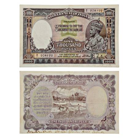 British India , George V, 1000 Rupees, ND (1931), Calcutta Circle, signed by J.B. Taylor, 