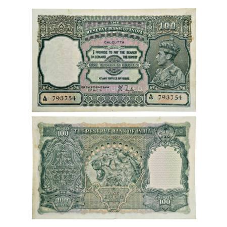 British India , George VI, 100 Rupees, ND (1938), Calcutta Circle, signed by J.B. Taylor, 