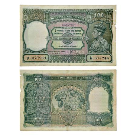British India , George VI, 100 Rupees, ND (1938), Calcutta Circle, signed by J.B. Taylor, 