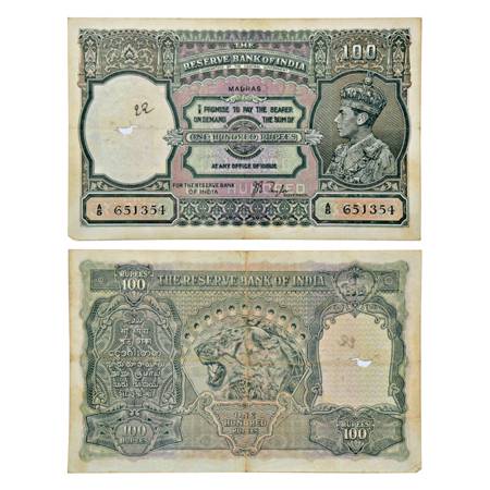 British India , George VI, 100 Rupees, ND (1938), Madras Circle, signed by J.B. Taylor, Se