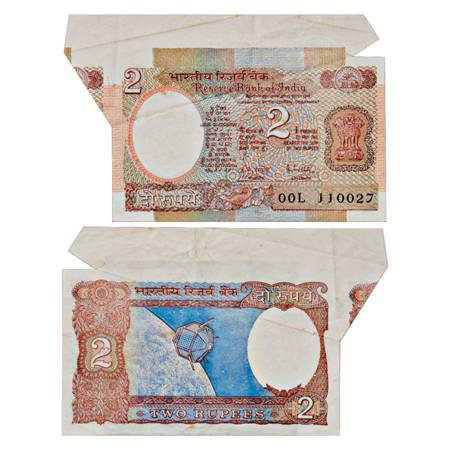 Republic of India , 2 Rupee, Error Note, signed by R.N. Malhotra, 'Arya Bhatt' type, Seria