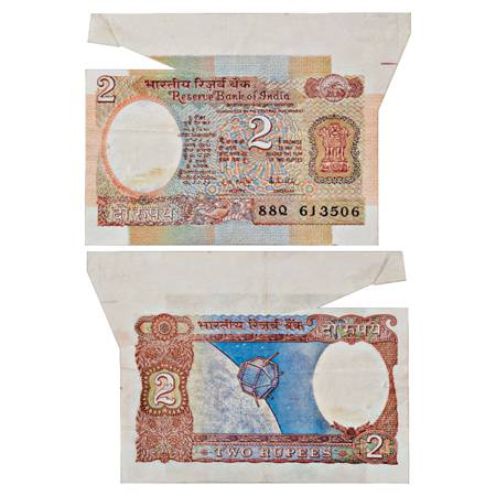 Republic of India , 2 Rupee, Error Note, signed by R.N. Malhotra, 'Arya Bhatt' type, Seria