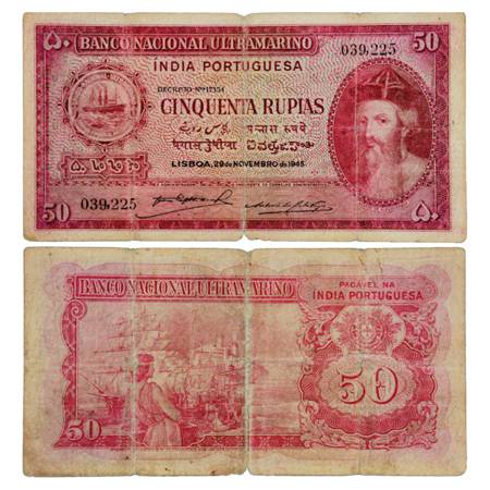 Indo-Portuguese Territories , 50 Rupias, 6th Issue, 29th November 1945, signed by Antonio 