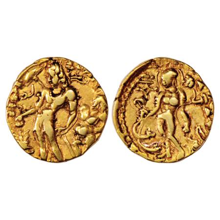 Gupta Empire, , Chandra Gupta II (375-415 AD), Gold Dinar, 'Chhatra' type, Altekar Class I