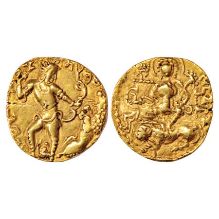 Gupta Empire, Chandra Gupta II (375-415 AD), Gold Dinar, 'Lion-slayer' type, Altekar Class