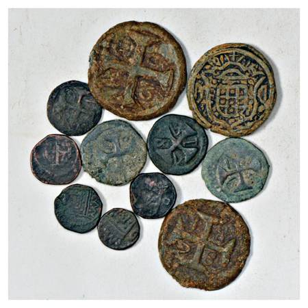 A group of 11 Portuguese India Coins , includes 3x Lead and 8x Copper, various denominatio