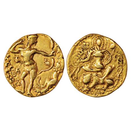 Gupta Empire, Chandra Gupta II (375-415 AD), Gold Dinar, 'Lion-slayer' type, Altekar Class