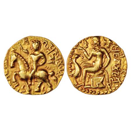 Gupta Empire, Kumara Gupta (415-450 AD), Gold Dinar, 'Horseman' type, Altekar Class II, va