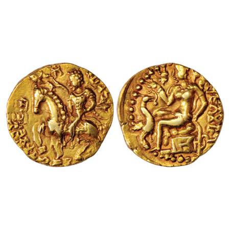 Gupta Empire, Kumara Gupta (415-450 AD), Gold Dinar, 'Horseman' type, Altekar Class II, va