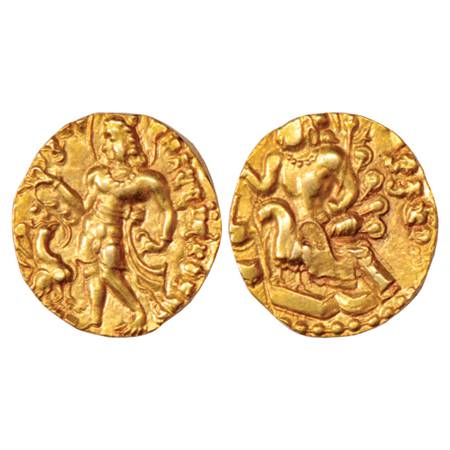 Gupta Empire, Kumara Gupta (415-450 AD), Gold Dinar, 'Karttikeya' type, Altekar variety A,