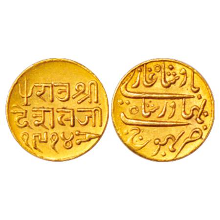 Kutch, Deshalji II (1819-1860 AD) Gold 25 Kori, 4.67g, in the name of Bahadur Shah II, VS 