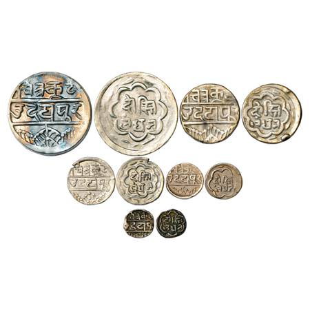 Mewar-Udaipur, Set of 5 Silver Coins, Rupee, ½ Rupee, ¼ Rupee, 1/8 Rupee and 1/16 Rupee, S
