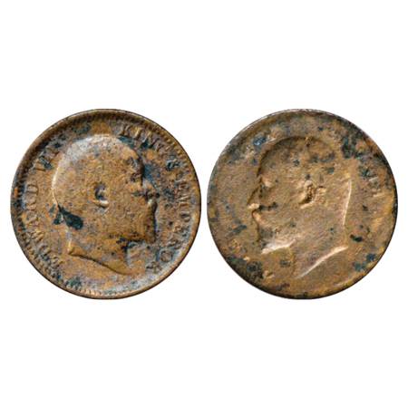 Edward VII, Copper ¼ Anna, Lakhi (Brockage). Some part rough on both sides, Very Fine, Ver