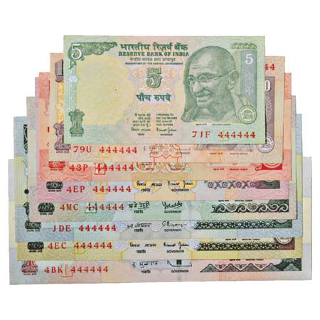 Republic of India, Set of 8 Fancy Number Notes, 5 Rupee to 1000 Rupees, signed by various 