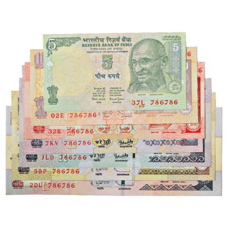 Republic of India, Set of 7 Fancy Number Notes, 5 Rupees to 1000 Rupees, signed by various