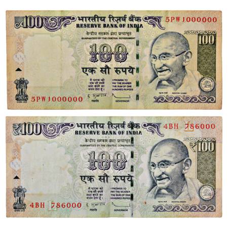 Republic of India, Fancy Number Notes (2), 100 Rupees, signed by D. Subbarao, 1x INSET 'L'