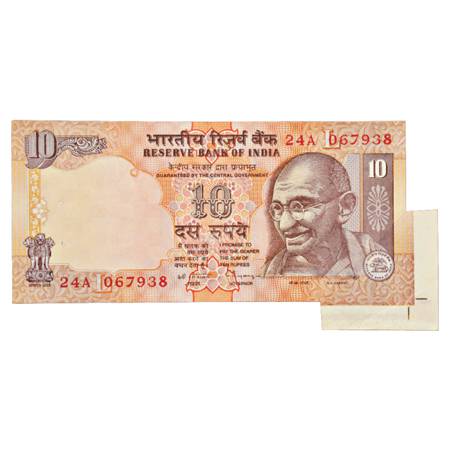 Republic of India, 10 Rupees, Error Note, signed by C. Rang Rajan, Gandhi series, Serial N