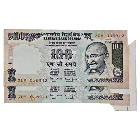 Republic of India, 100 Rupees, Error Note (2), signed by Bimal Jalan, Gandhi series, conse