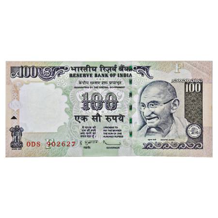 Republic of India, 100 Rupees, Error Note, signed by D. Subbarao, Gandhi series, Serial No