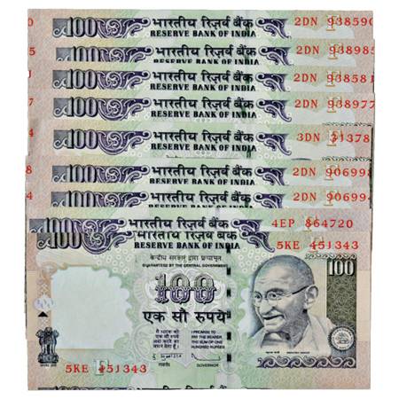 Republic of India, 100 Rupees, Error Notes (9), signed by D. Subbarao, Gandhi series, year