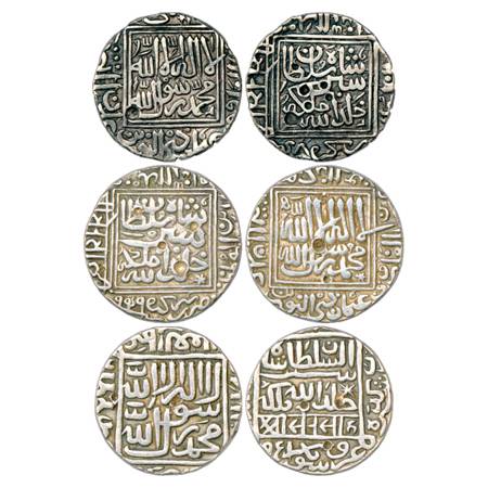 Sultans of Delhi, Suris, Sher Shah (1538-1545 AD), Silver Rupee (3), 2x Shergarh Mint, AH 
