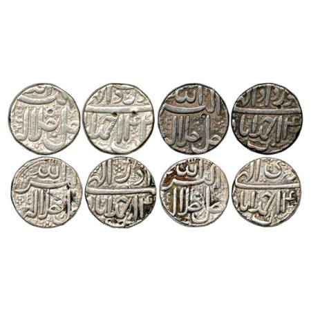 Akbar (1556-1605 AD), Silver Rupee (4), Ahmadabad Mint, Farwardin 44, Khurdad 4x, Azar 4x 