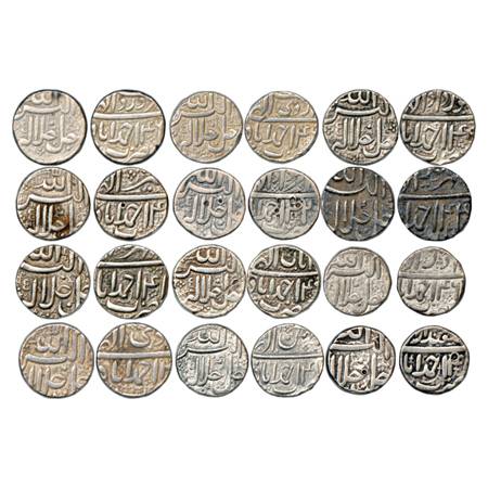 Akbar (1556-1605 AD), Silver Rupee (12), Ahmadabad Mint, Complete Set of 12 Different Mont