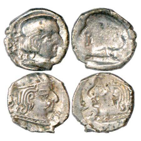 Western Kshatrapas, Silver Drachma (2), Obverse brockages (lakhi) with bust of king facing