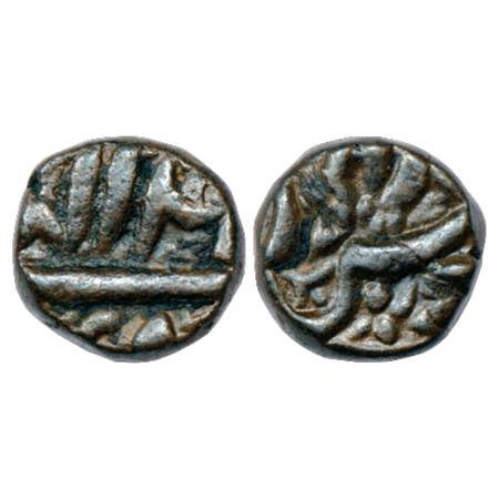 Akbar (1556-1605 AD), Copper ½ Dam, Balapur Mint, Ilahi 4x (name of the month off flan), 9