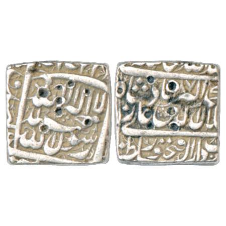 Akbar (1556-1605 AD), Silver Square Rupee, Dar us-Sultanat Fathpur Mint, AH (9)87, KM 82.2