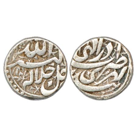 Akbar (1556-1605 AD), Silver Rupee, Lahri Bandar Mint, Azar, KM 93.12. Very Fine+, Rare.