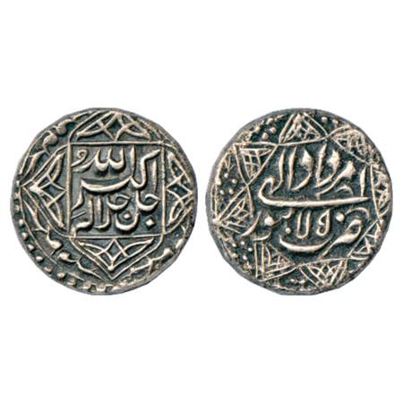 Akbar (1556-1605 AD), Silver Rupee, Lahore Mint, Amardad 50, legend within 4 pointed star 